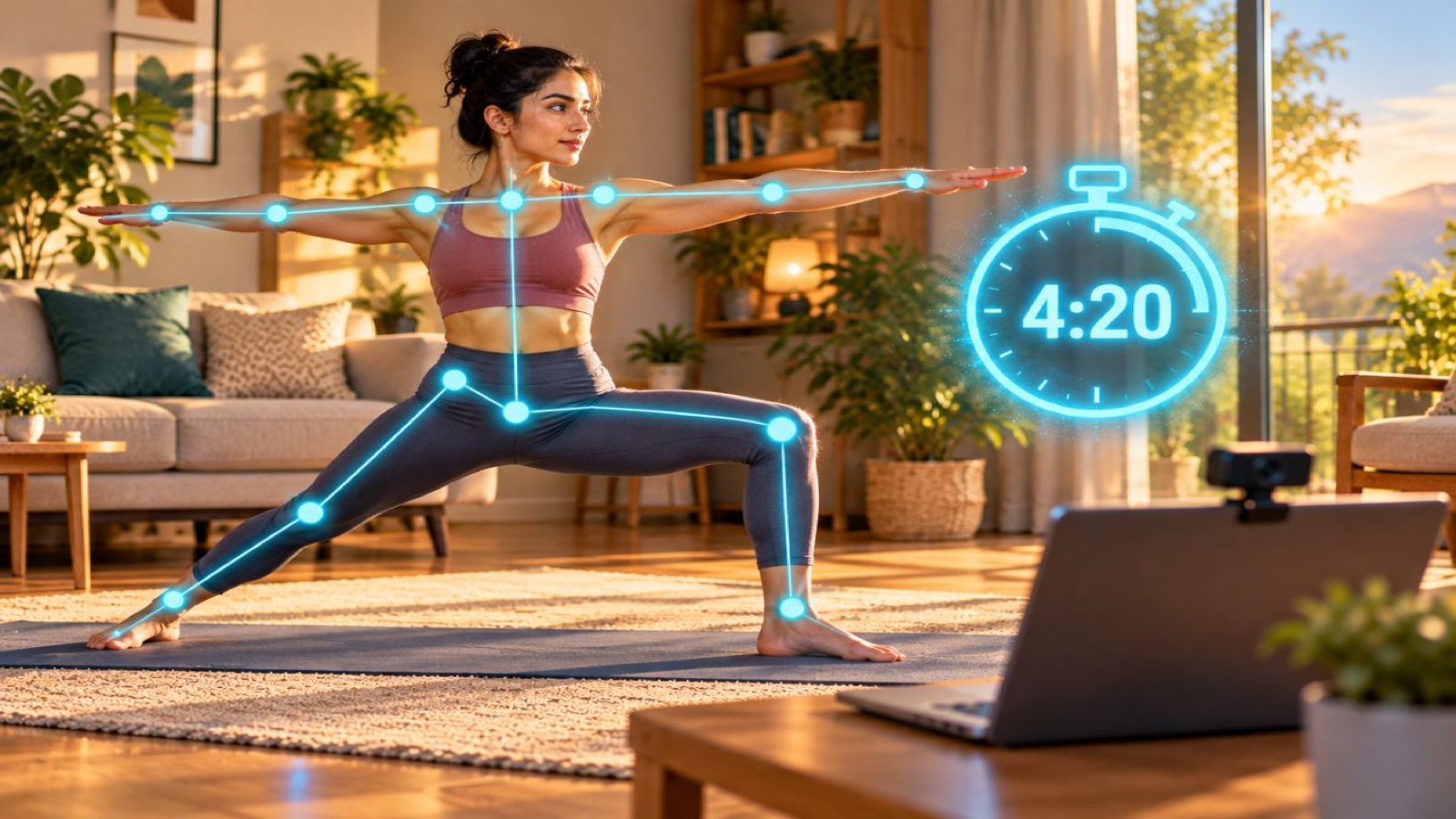 Authentic SlayFit Warrior II challenge artwork showing a wide stance, one bent knee and both arms extended at shoulder height